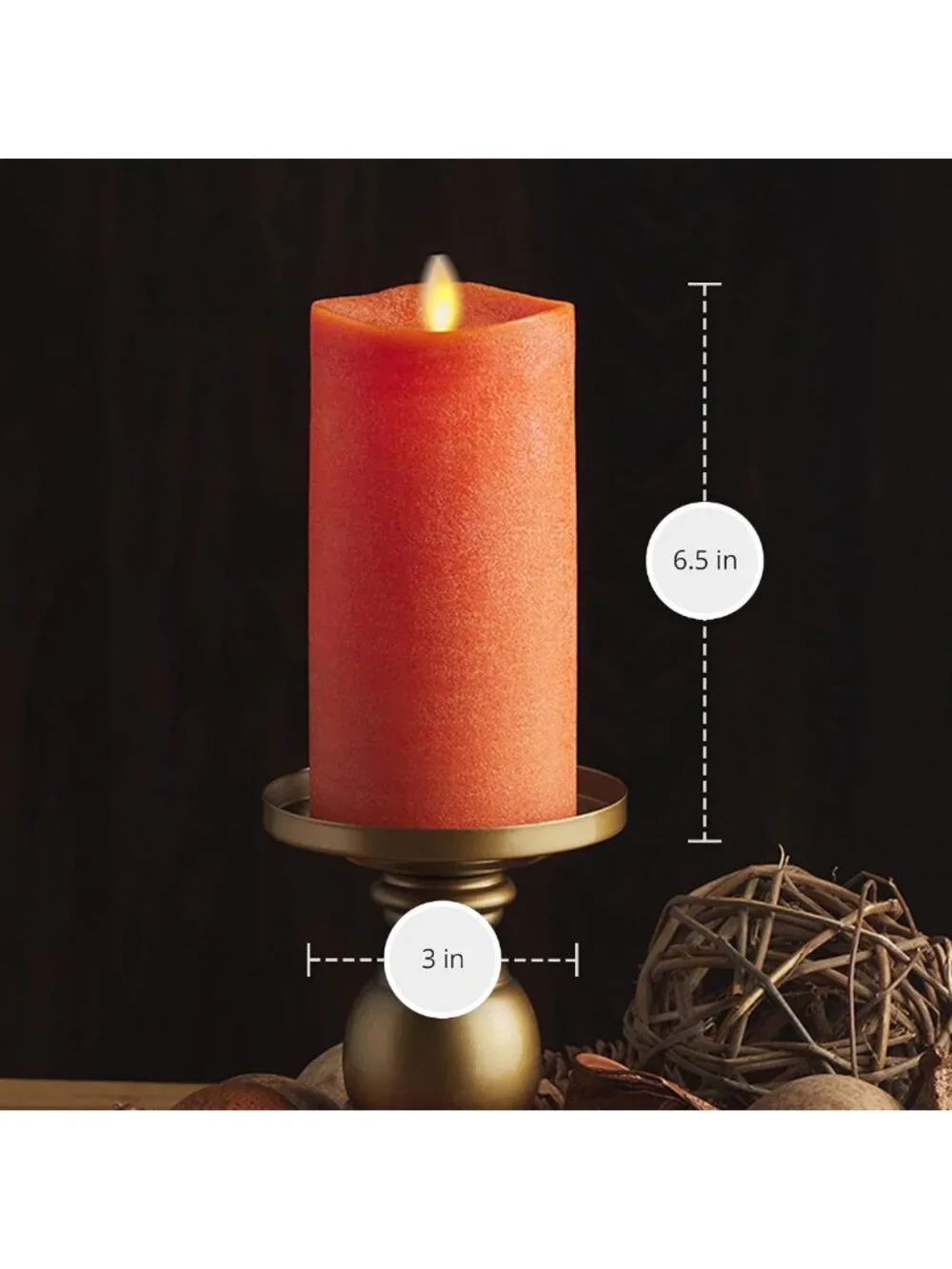Flameless LED Flickering Pillar Candle - Burnt Orange, Real Wax, Indoor/Outdoor